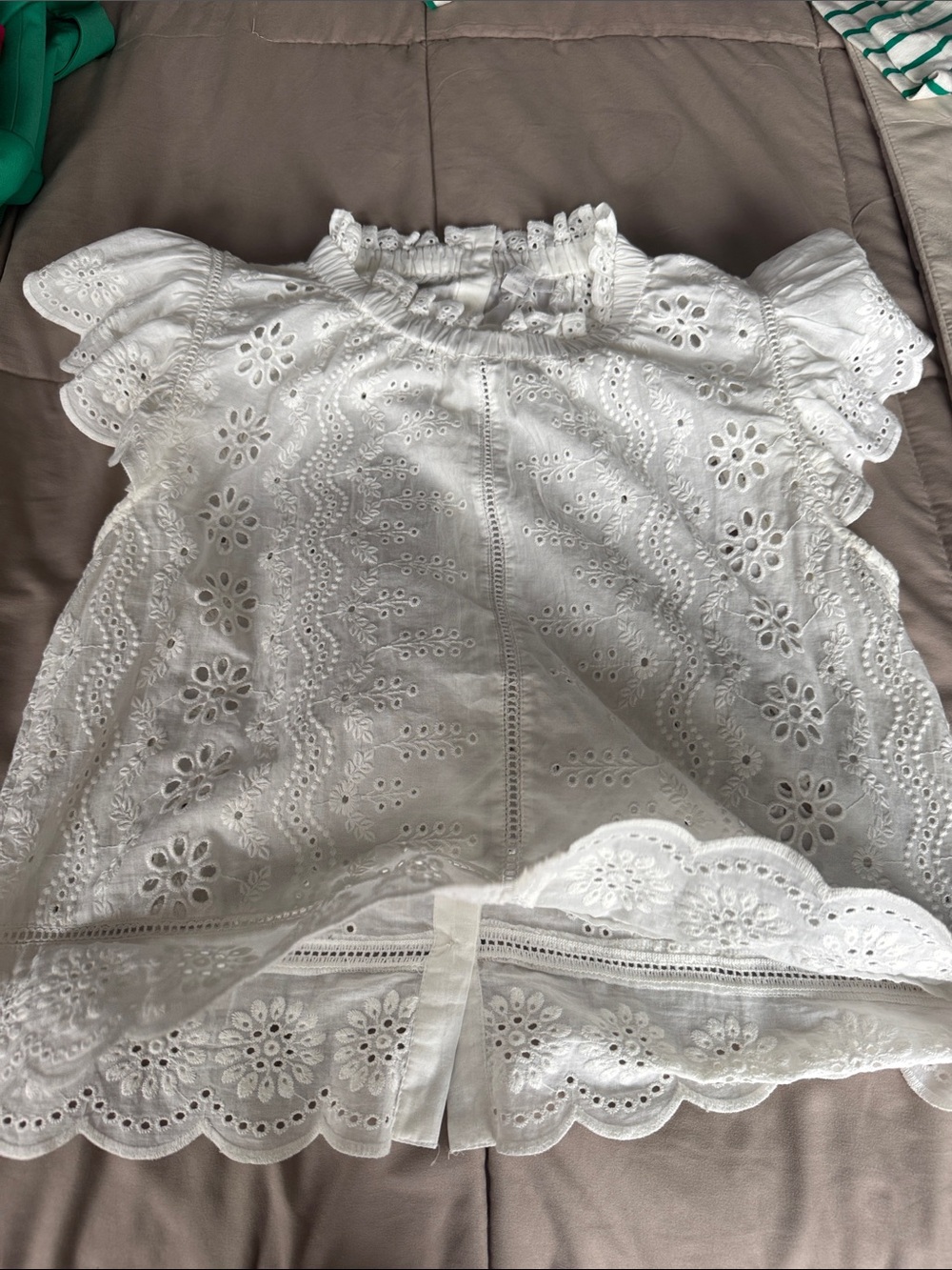 Women’s' White Eyelet Ruffle Neck Blouse